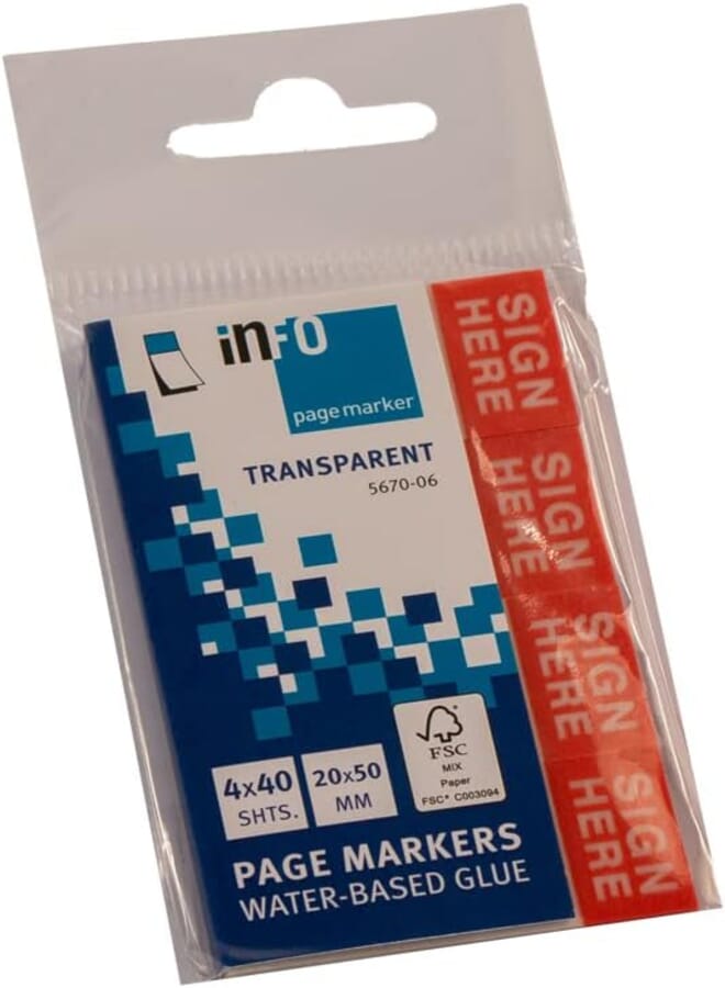 Info Pagemarker trans, "Sign Here" 5670-06, 20x50 mm, 40 Sheets, 4 Pads